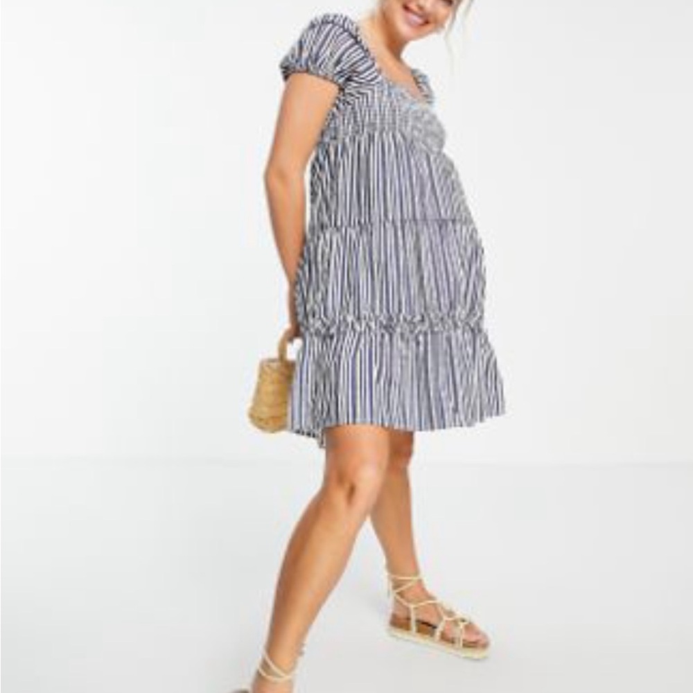 Influence Maternity Blue and White Striped Dress